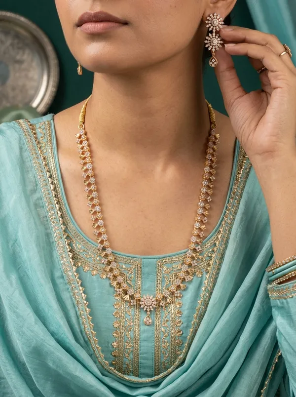 Floral_Cluster_CZ_Bridal_Necklace_Set_in_Gold-Plated_Finish_with_Matching_Stud_Earrings