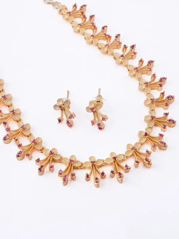 Ruby_Pink_Floral_Cascade_Necklace_Set_|_High-Quality_Long-Lasting_Jewellery