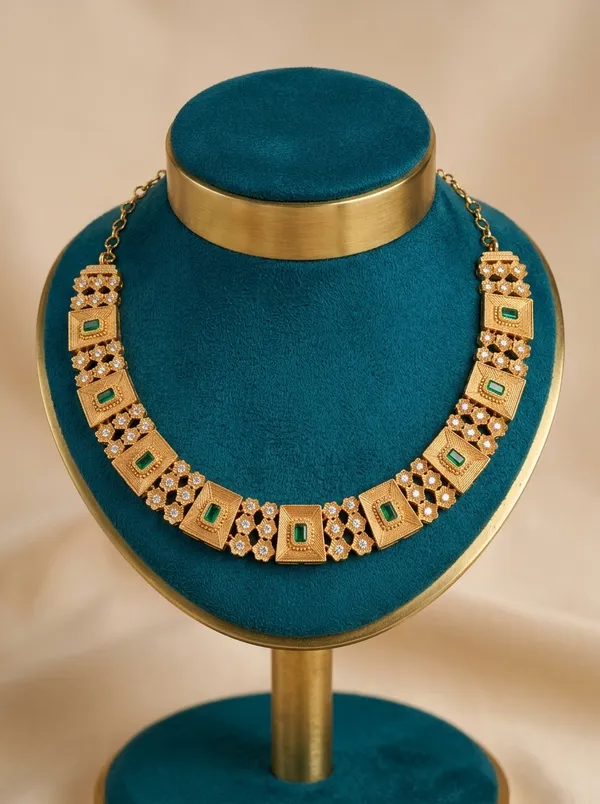 Vosgi_Green_Emerald_CZ_Stone_Gold_Plated_South_Indian_Choker