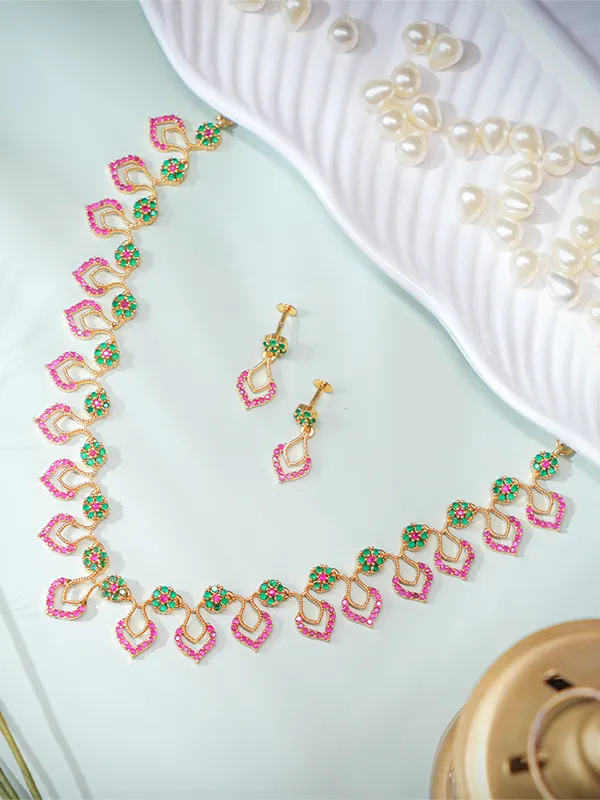 Mayil_Necklace_Set_-_Pink-green