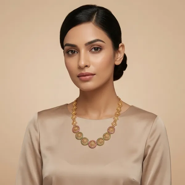 Gopuram_Mayil_Necklace_Pink_And_Green