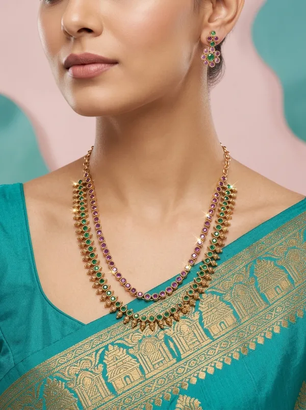 Mango_Kolam_Necklace_-_Pink_&_Green