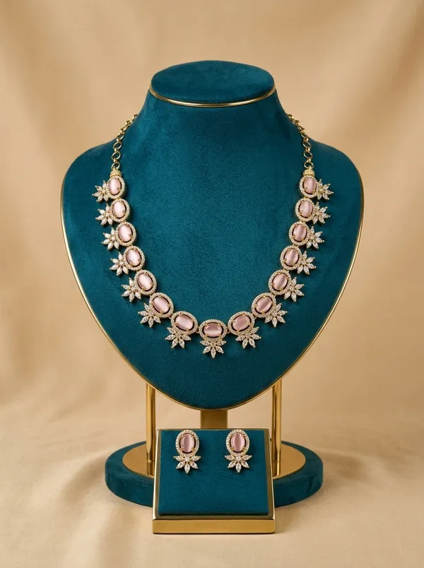 Vosgi_Light_Pink_Stone_Floral_Cluster_Necklace_Set_Design