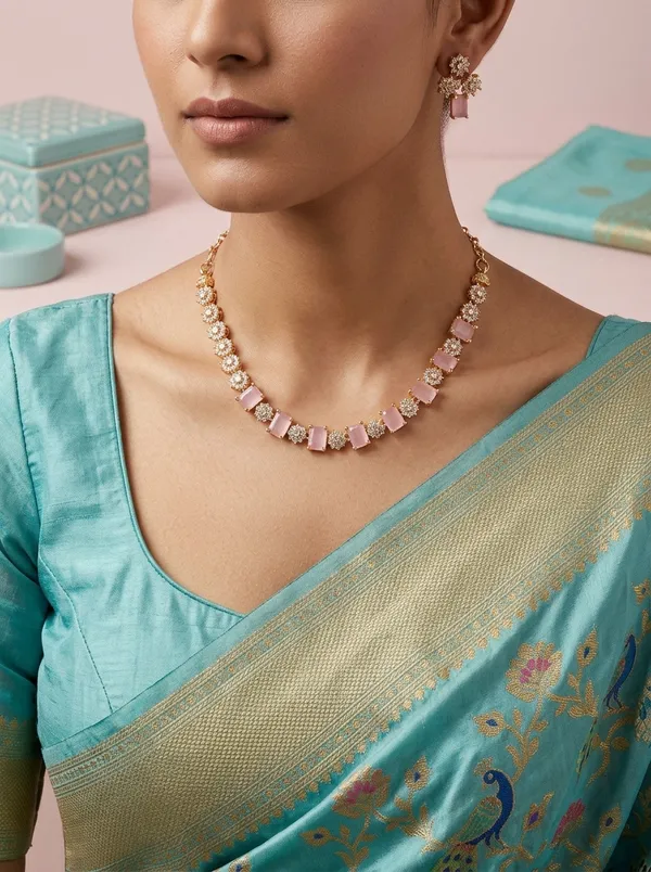Blush_Pink_Crystal_Floral_Link_Necklace_Set_|_High-Quality_Long-Lasting_Jewellery