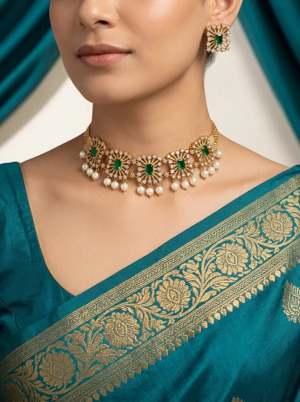 Vosgi_Green_Stone_Pearl_Drop_Choker_Necklace_Set_Design