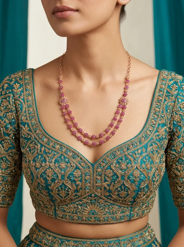 Vosgi_Red_Stone_Double_Layer_Gold_Necklace_South_Indian