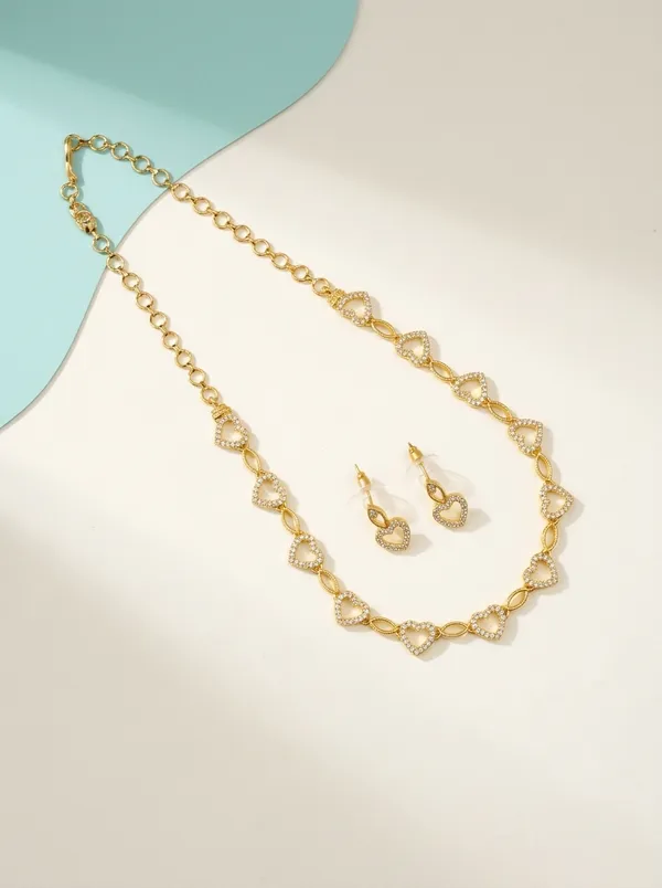 Heart-Link_Crystal_CZ_Chain_Necklace_Set_|_Gold-Plated_Minimalist_Jewellery_with_Earrings