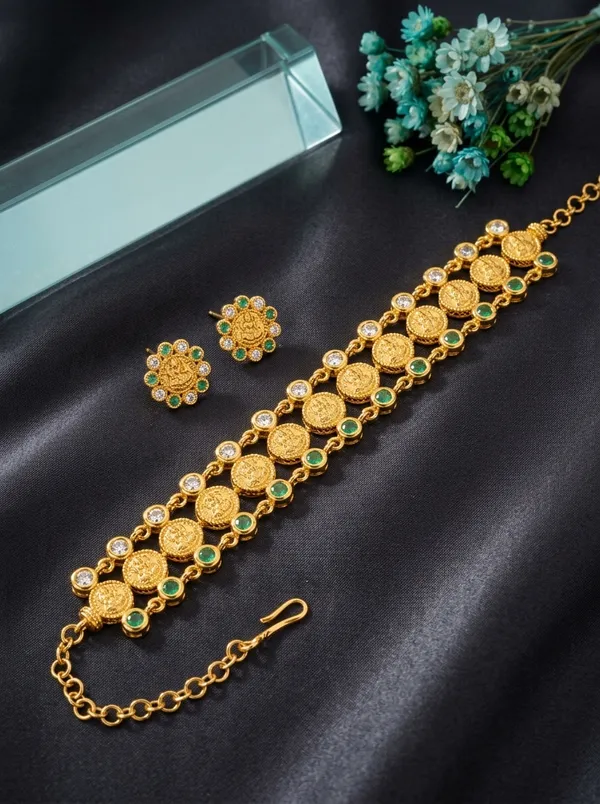 Floral_White_&_Emerald_CZ_Bridal_Necklace_Set_|_Gold-Plated_Ethnic_Jewellery_with_Earrings
