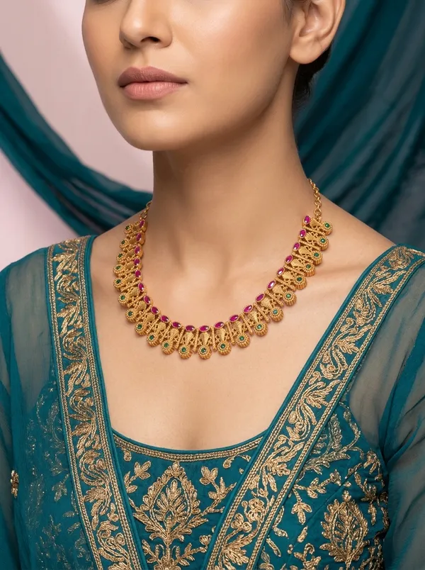 Vosgi_Pink_Green_Stone_Traditional_Gold_Necklace_Set_Design