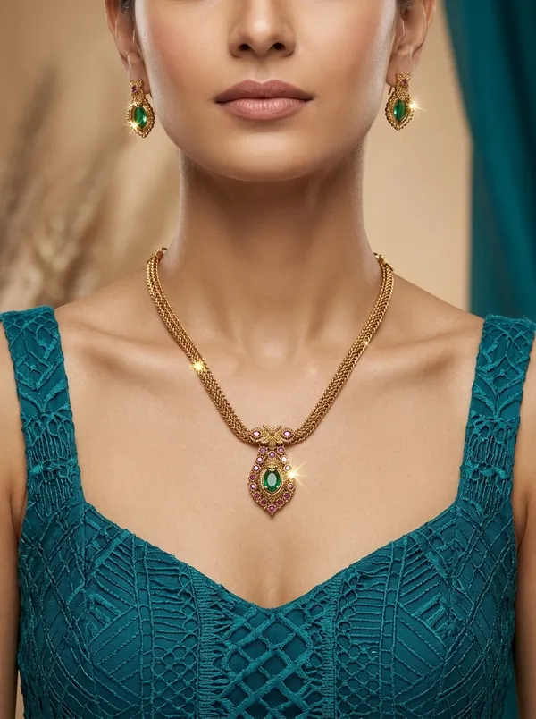 Vosgi_Green_Stone_Woven_Chain_Pendant_Necklace_Set_Design