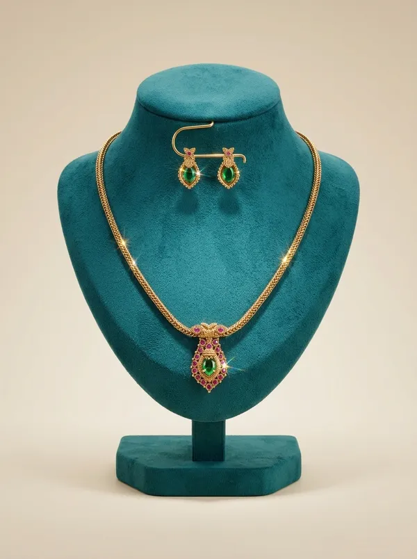 Vosgi_Green_Stone_Woven_Chain_Pendant_Necklace_Set_Design