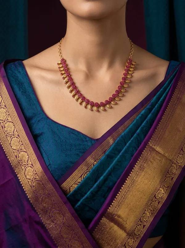 Vosgi_pink_Stone_Paisley_Gold_Necklace_Design