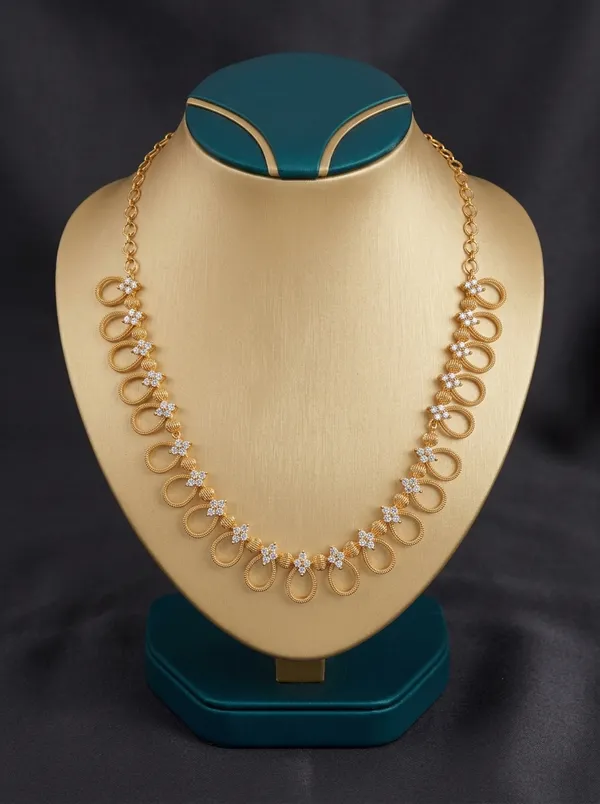 Vosgi_White_Stone_Gold_Plated_South_Indian_Short_Necklace