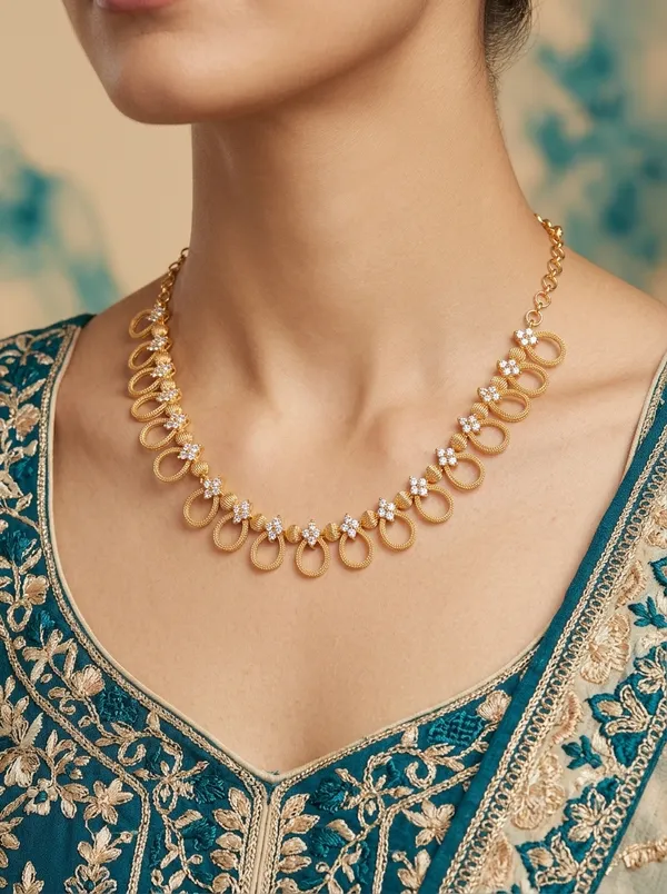 Vosgi_White_Stone_Gold_Plated_South_Indian_Short_Necklace