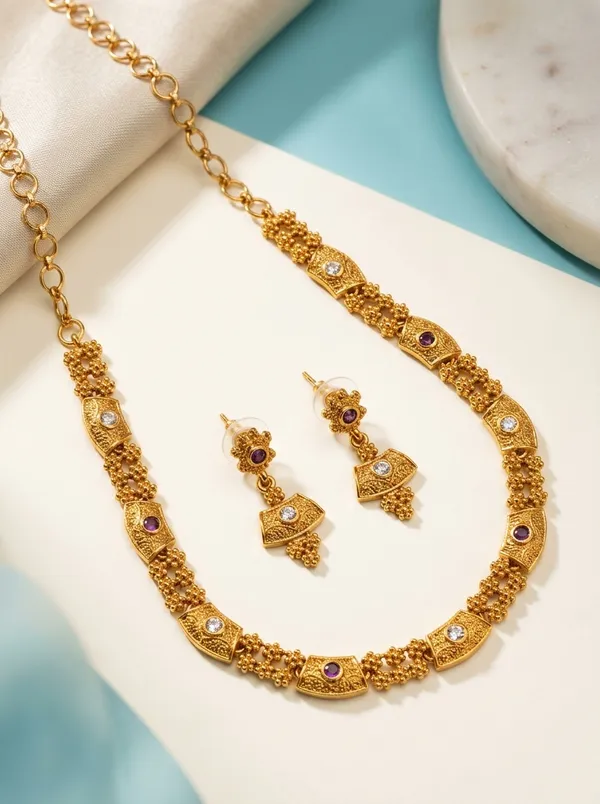 Heritage_White_&_Ruby_CZ_Arch_Necklace_Set_|_Gold-Plated_Temple-Style_Festive_Jewellery