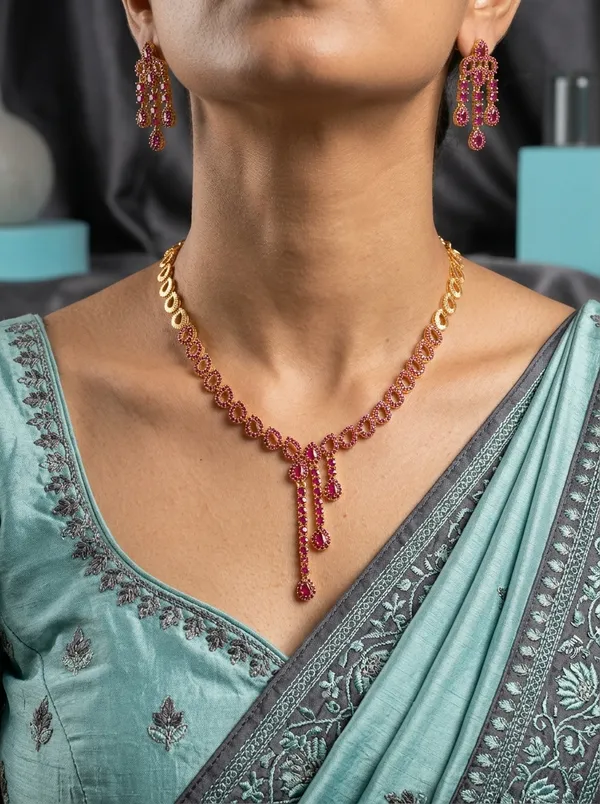 Ruby_Pink_Teardrop_Bloom_Statement_Necklace_Set_|_High-Quality_Long-Lasting_Jewellery
