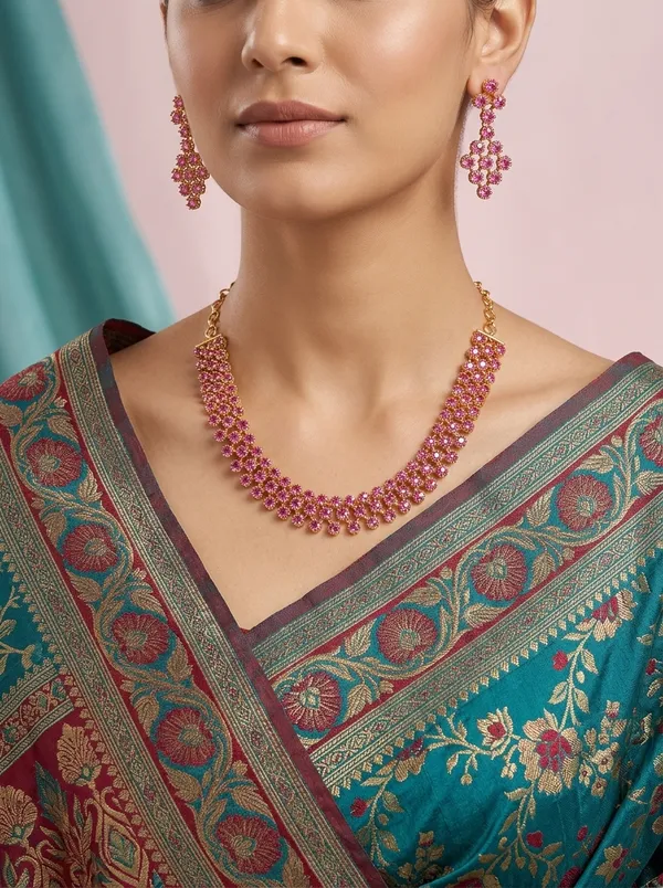Vosgi_Pink_Ruby_Stone_Gold_Plated_South_Indian_Necklace_Set