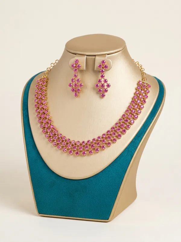Vosgi_Pink_Ruby_Stone_Gold_Plated_South_Indian_Necklace_Set