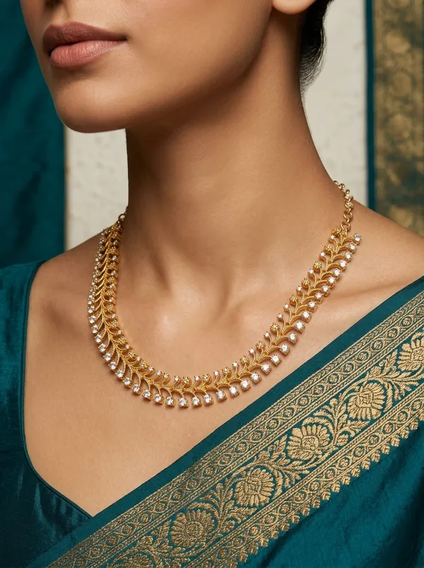 Vosgi_White_Stone_Leaf_Design_Gold_Necklace_South_Indian
