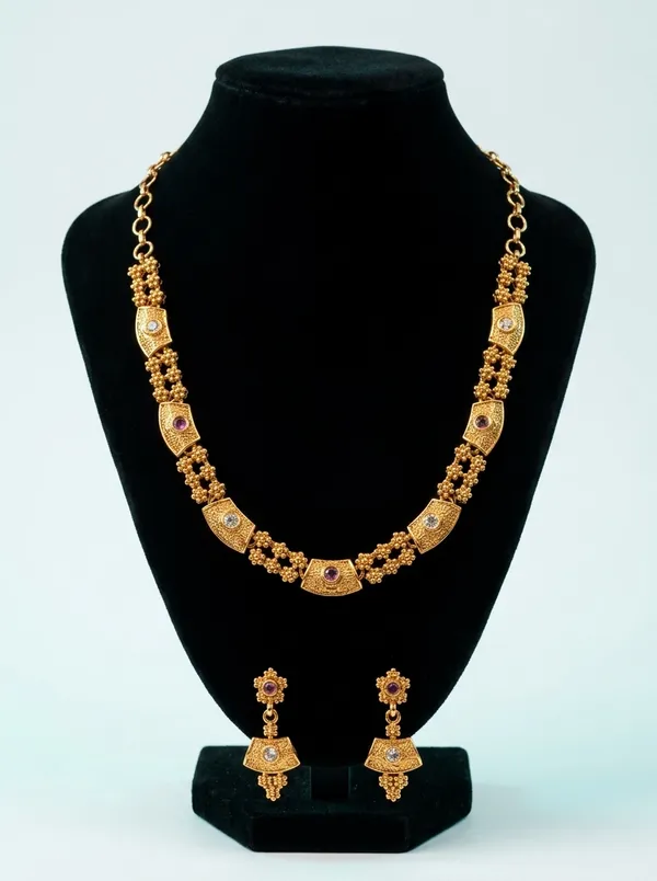 Heritage_White_&_Ruby_CZ_Arch_Necklace_Set_|_Gold-Plated_Temple-Style_Festive_Jewellery