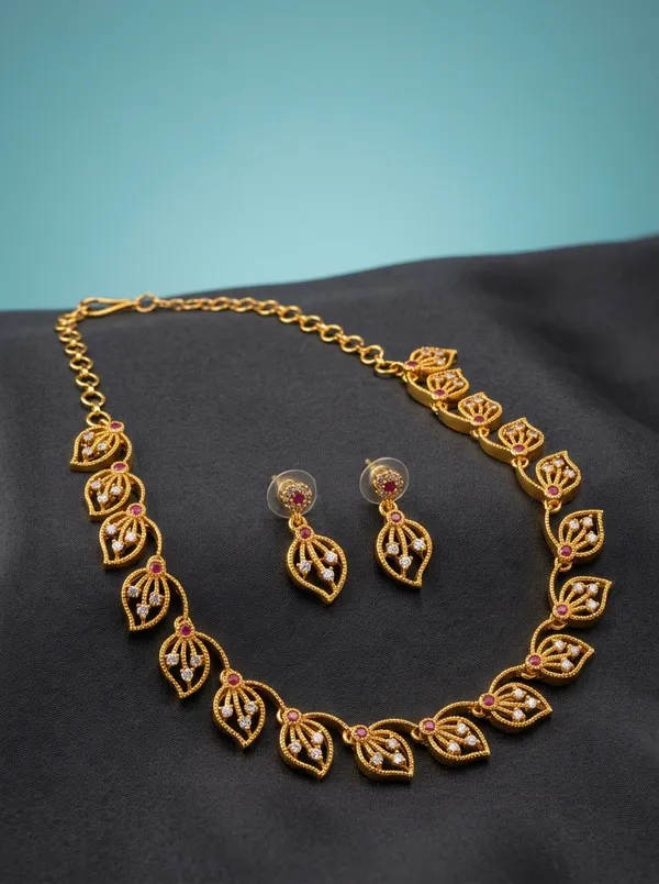 Crystal_White_CZ_Leaf_Teardrop_Necklace_Set_|_Gold-Plated_Temple-Style_Festive_Jewellery
