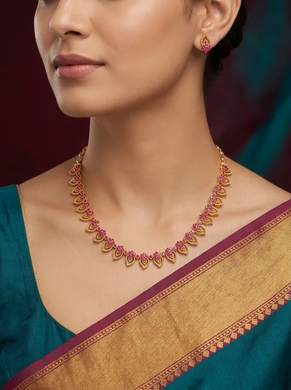 Vosgi_Pink_Stone_Leaf_Motif_Necklace_Set_Design