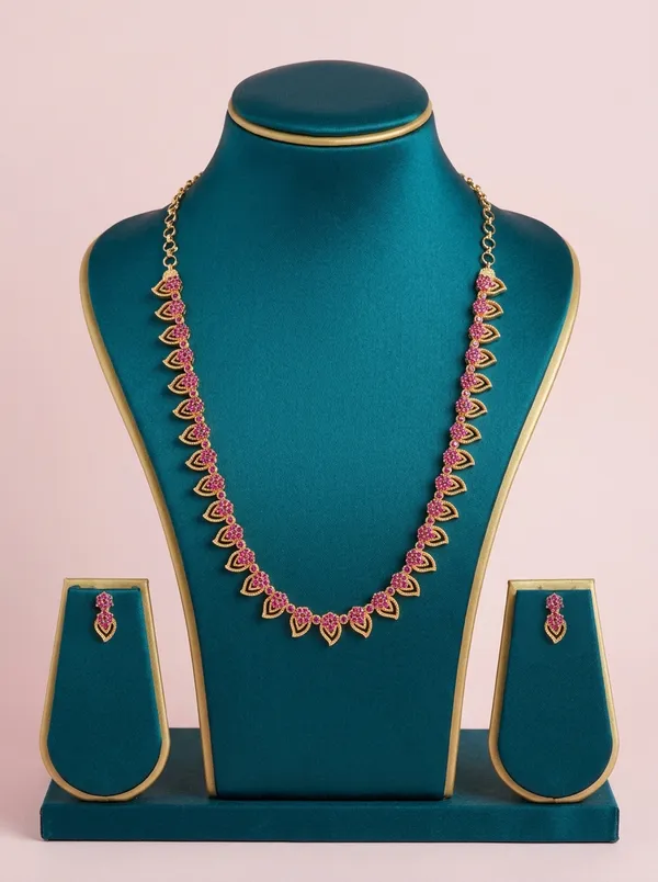Vosgi_Pink_Stone_Leaf_Motif_Necklace_Set_Design