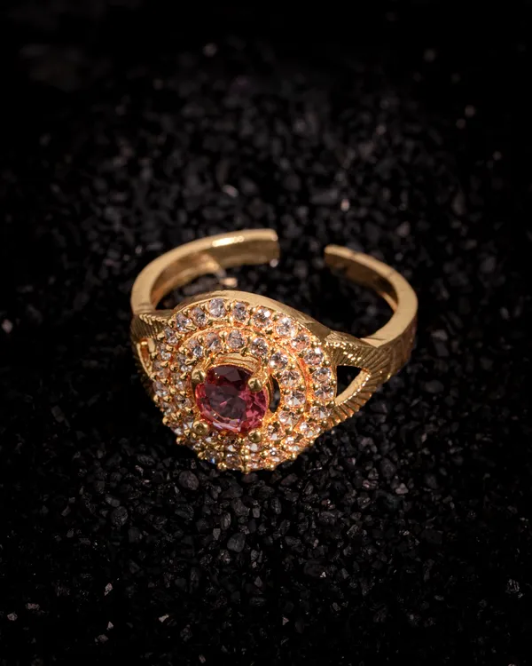 Vosgi_Gold_Plated_Ruby_Pink_Solitaire_&_CZ_Double_Halo_Statement_Ring