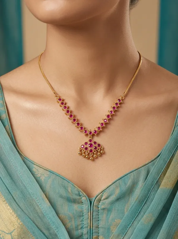Vosgi_Red_Ruby_Kemp_Stone_South_Indian_Gold_V-Necklace