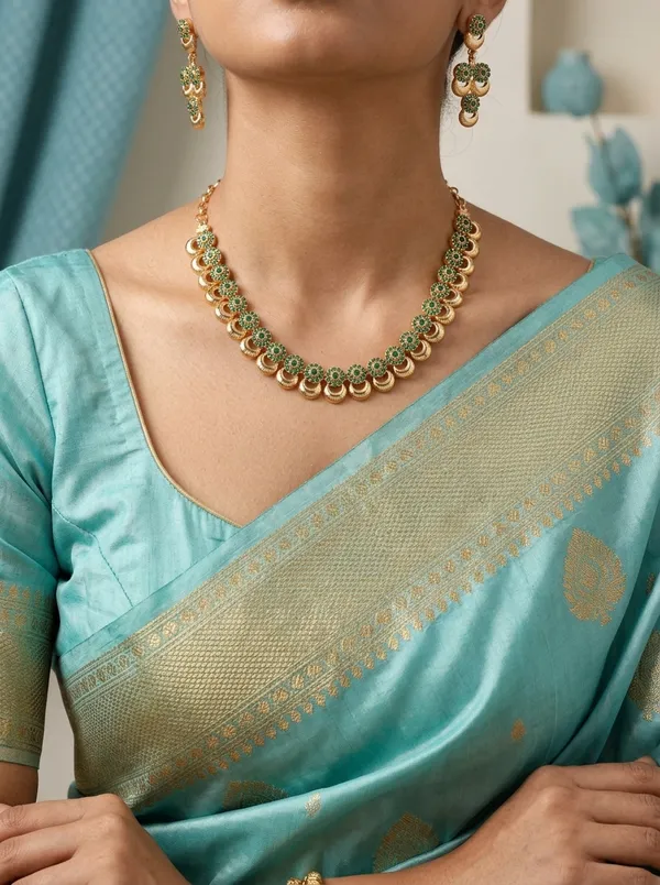 Emerald_Green_Circle_Charm_Necklace_Set_|_High-Quality_Long-Lasting_Jewellery