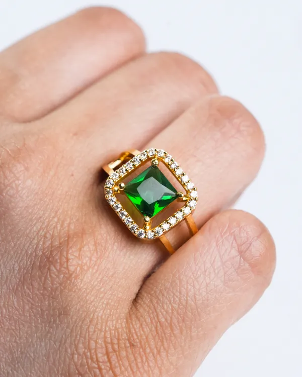 Vosgi_Gold_Plated_Emerald_Green_Cushion_Cut_CZ_Stone_Ring