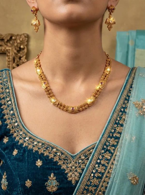 Heritage_White_&_Ruby_CZ_Arch_Necklace_Set_|_Gold-Plated_Temple-Style_Festive_Jewellery