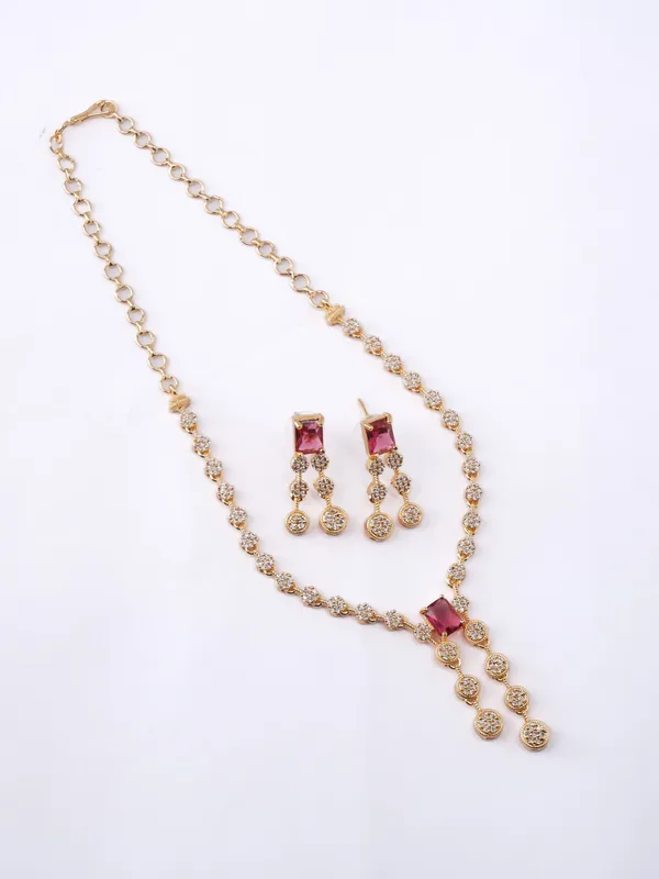 Ruby_Pink_Crystal_Link_Statement_Necklace_Set_|_High-Quality_Long-Lasting_Jewellery