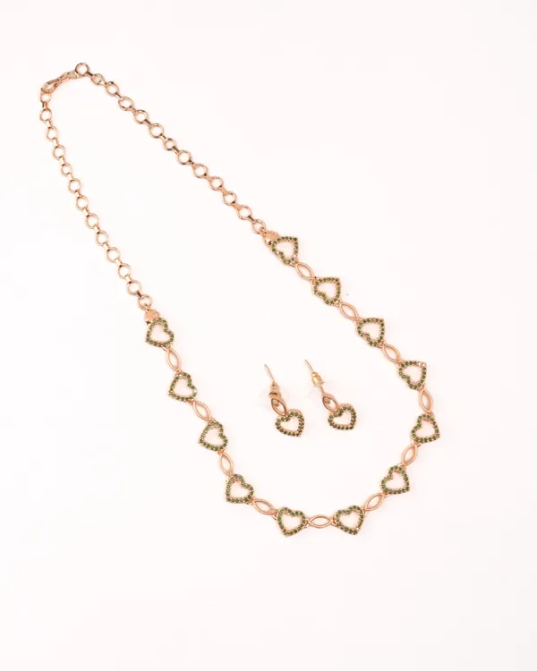Heart-Link_Emerald_CZ_Chain_Necklace_Set_|_Gold-Plated_Daily-Wear_Jewellery_with_Earrings