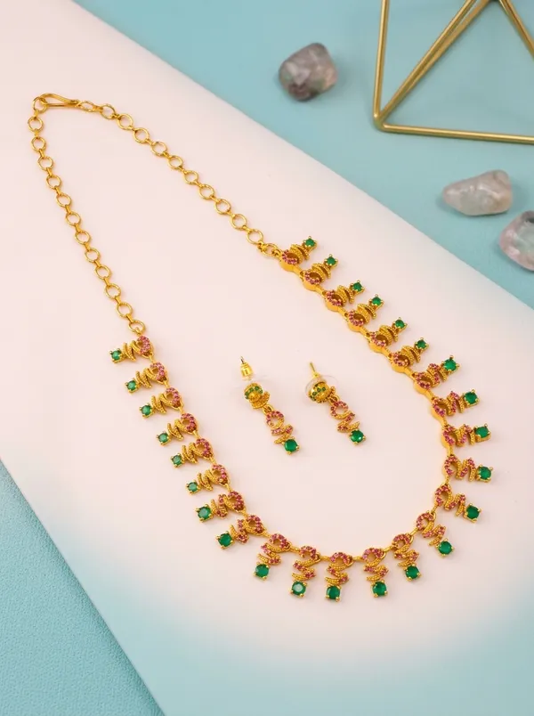 Antique_Ruby_Emerald_CZ_Floral_Leaf_Necklace_Set_|_Gold-Plated_Temple_Jewellery_with_Matching_Earrings