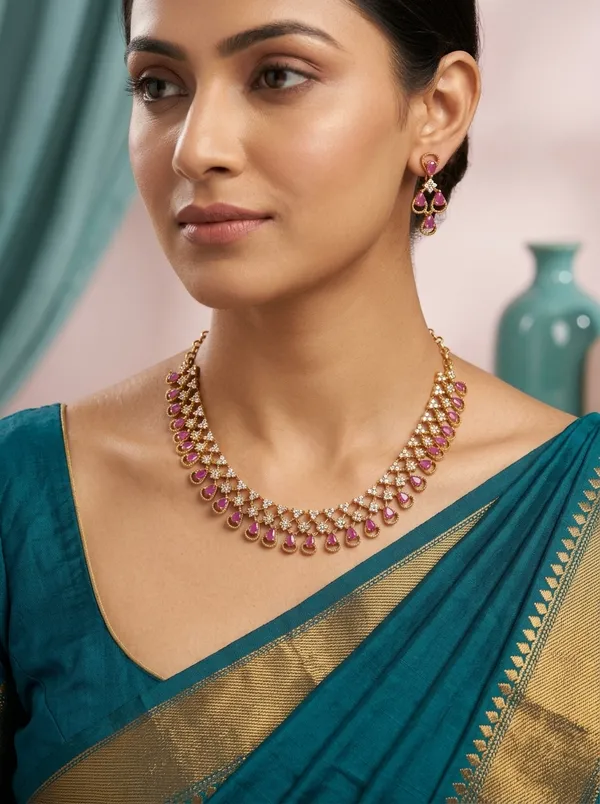 Vosgi_Pink_Stone_Floral_Netted_Necklace_Set_Design