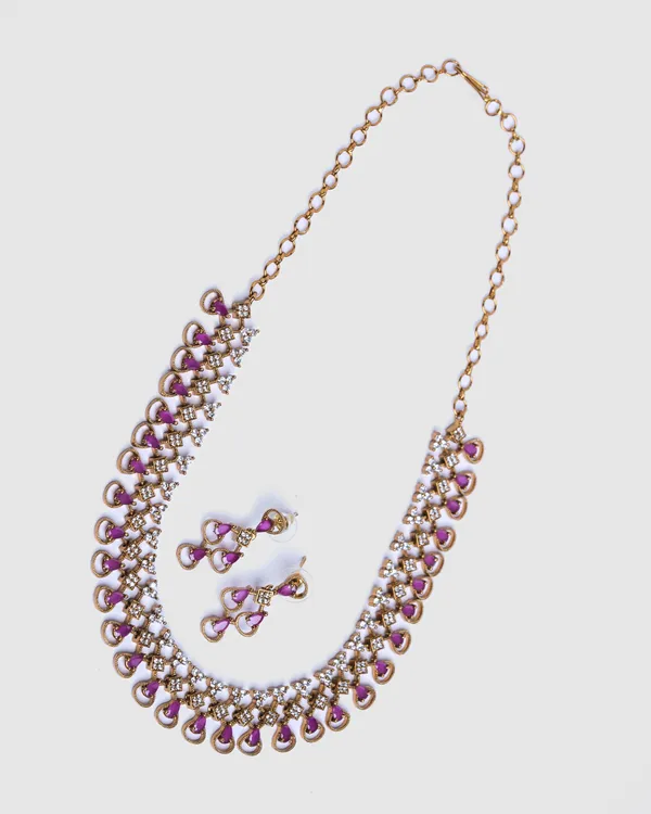 Vosgi_Pink_Stone_Floral_Netted_Necklace_Set_Design