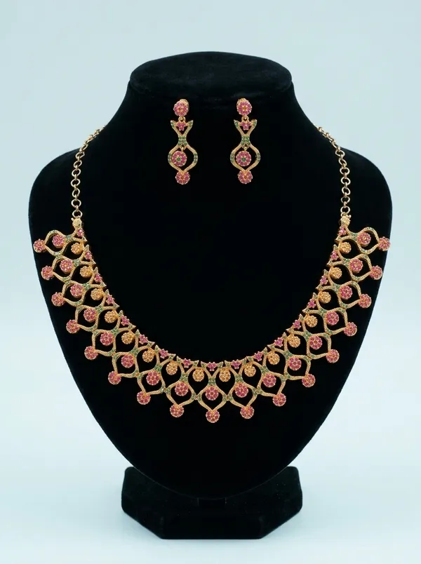 Heritage_Ruby_CZ_Choker_Necklace_Set_|_Gold-Plated_Antique_Bridal_Jewellery_with_Earrings