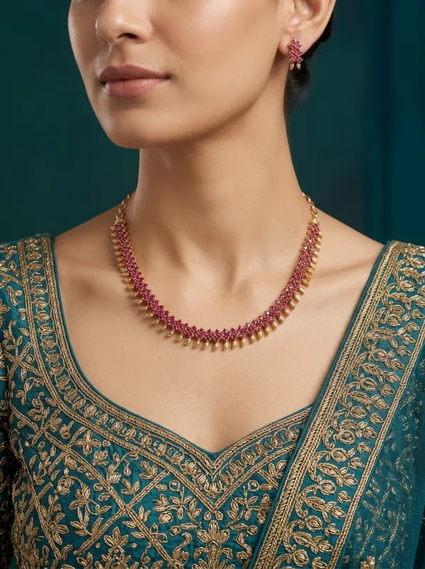 Vosgi_Ruby_CZ_Floral_South_Indian_Bridal_Choker_Necklace