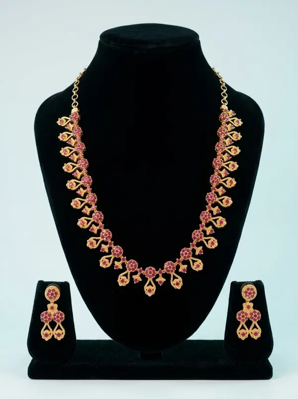 Ruby_Pink_Floral_Bloom_Statement_Necklace_Set_|_High-Quality_Long-Lasting_Jewellery