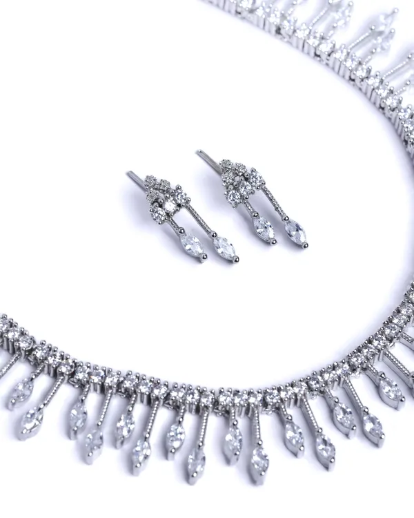 Vosgi_Silver_Toned_Marquise_Cut_White_CZ_Fringe_Necklace_Set