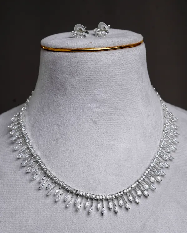 Vosgi_Silver_Toned_Marquise_Cut_White_CZ_Fringe_Necklace_Set