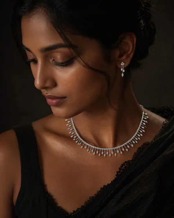 Vosgi_Silver_Toned_Marquise_Cut_White_CZ_Fringe_Necklace_Set
