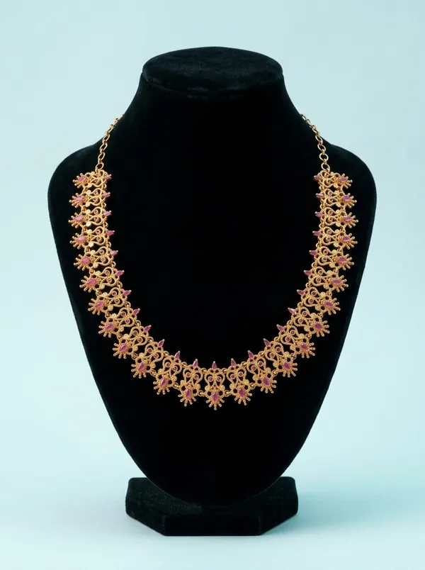 Ruby_&_green_CZ_Floral_Cluster_Bridal_Necklace_|_Gold-Plated_Traditional_Indian_Jewellery