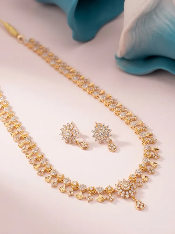Floral_Cluster_CZ_Bridal_Necklace_Set_in_Gold-Plated_Finish_with_Matching_Stud_Earrings