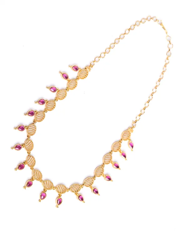 Vosgi_Pink_Stone_Leaf_Link_Gold_Necklace_Design