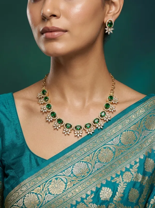 Vosgi_Green_Stone_Floral_Cluster_Necklace_Set_Design