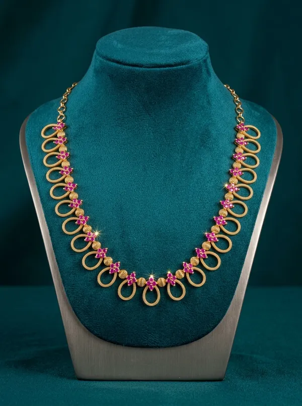 Vosgi_Pink_Stone_Gold_Plated_South_Indian_Short_Necklace