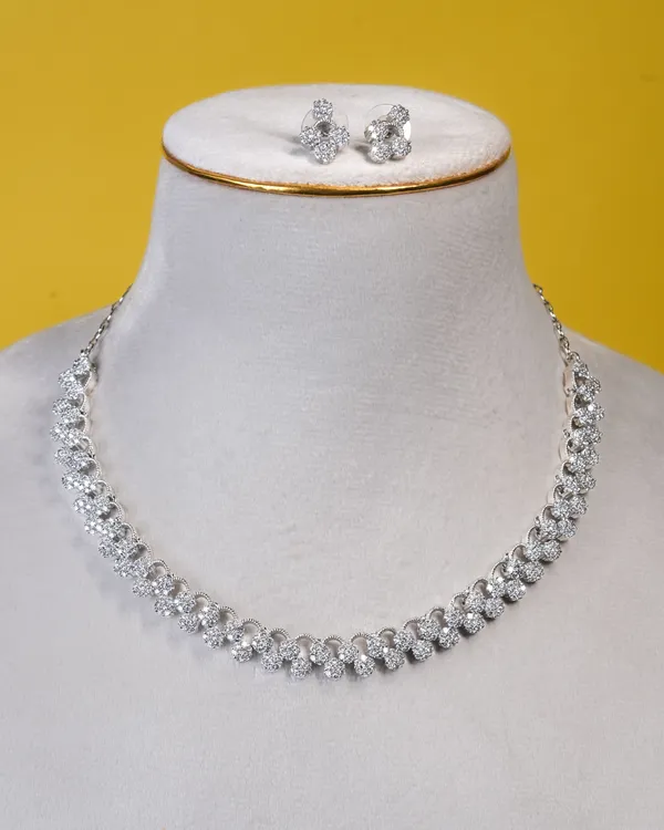 Vosgi_Silver_Toned_Pavé_CZ_Curved_Mesh_Link_Necklace_Set
