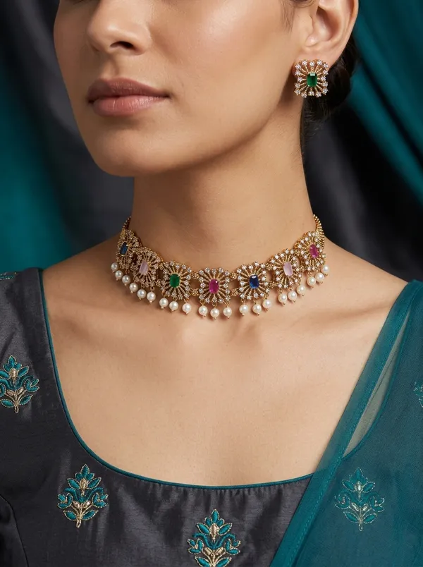 Vosgi_Multicolour_Stone_Halo_Necklace_Set_Design